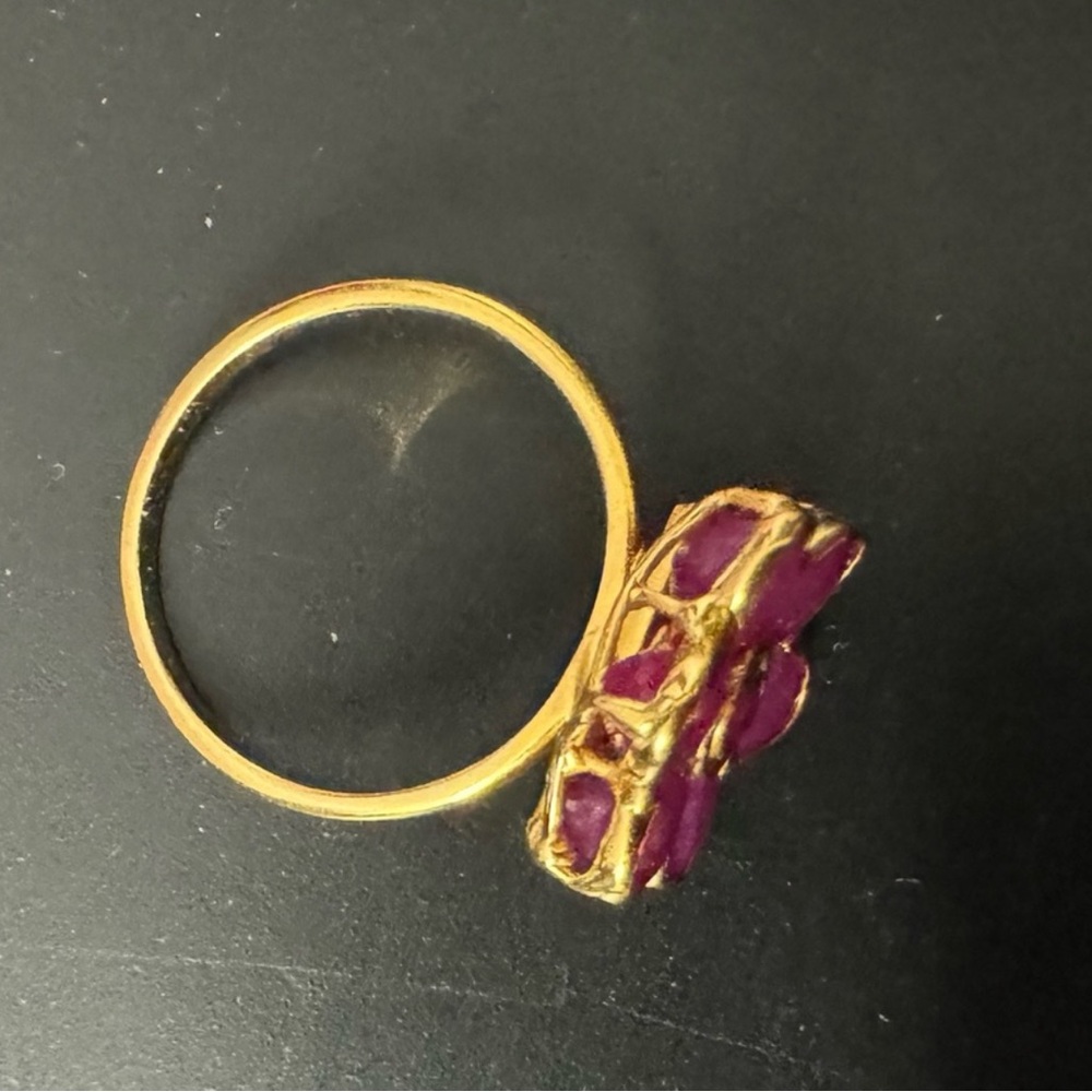 7 Antique 22k Solid Gold Genuine Ruby Flower Ring - image 3